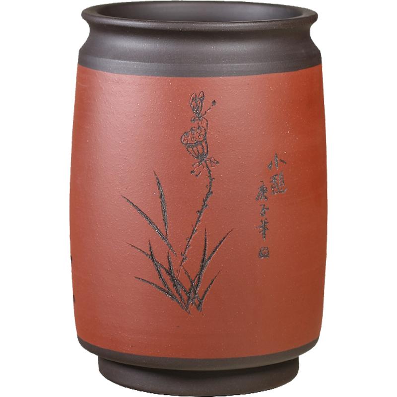 宜兴紫砂大号圆柱盆景阳台君子兰小吊兰花盆绿萝多肉简约陶瓷花盆