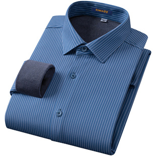 罗蒙【绵羊毛+桑蚕丝】春秋条纹免烫抗皱衬衫男休闲商务长袖衬衣