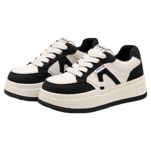 星期六黑色板鞋女2025新款冬季百搭休闲德训鞋厚底拼色运动小白鞋