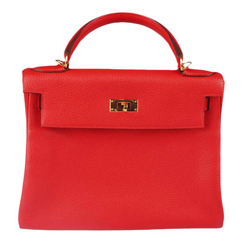 【自营】中古9新HERMES(爱马仕)KELLY牡丹红CLEMENCE皮28单肩包