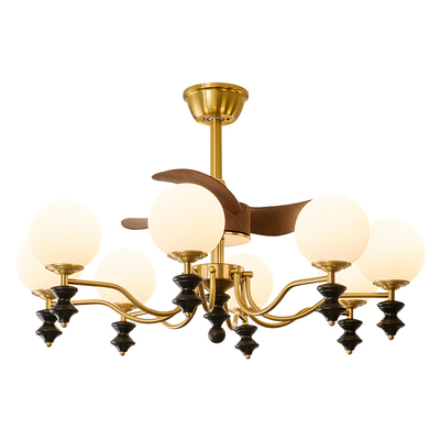 中古风胡桃木色客厅风扇灯