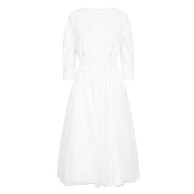 s.deer优雅收腰网纱灯笼袖连衣裙