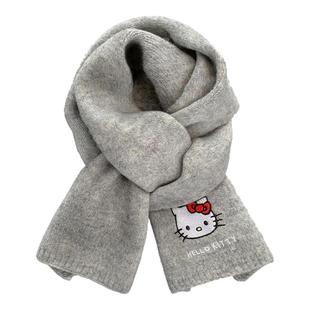 三丽鸥正版HelloKitty凯蒂猫针织刺绣围巾可爱女生秋冬季保暖围脖