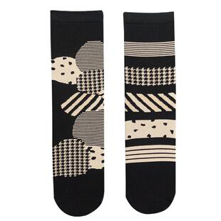 条纹AB阴阳创意文艺袜子女千鸟格拼色波点日系潮袜中筒复古堆堆袜