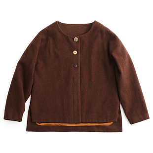 清仓 / 栗棕羊毛呢绒牛角扣外套 小鱼秋冬原创宽松百搭质感短开衫
