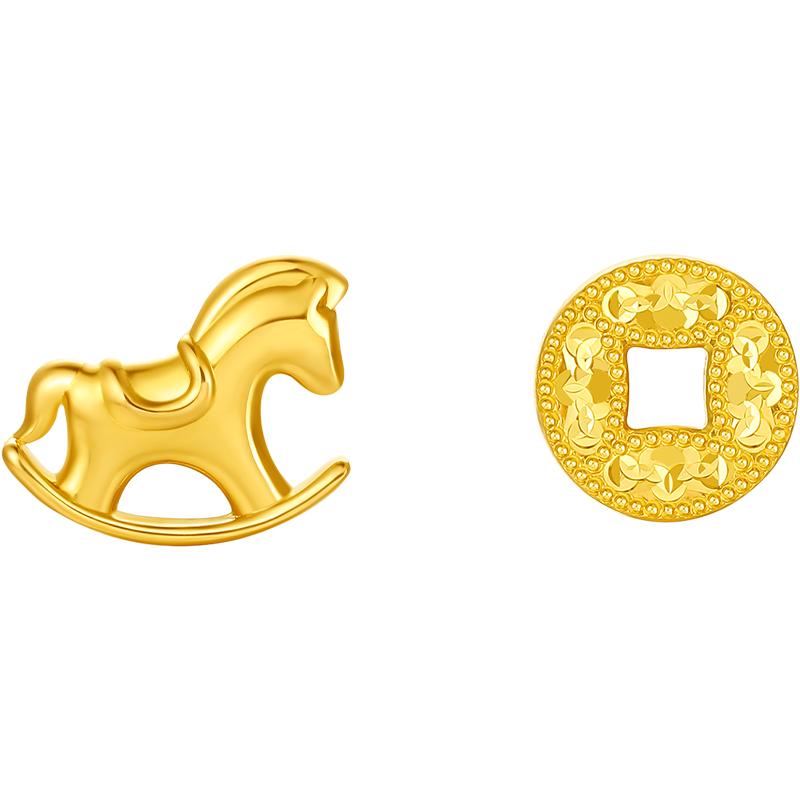 周六福黄金5G计价足金耳钉木马耳饰本命年马年生肖马系列节日礼物