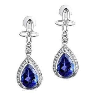 米莱珠宝 2.28克拉天然坦桑石耳钉女 18K金镶嵌钻石耳环 宝石定制