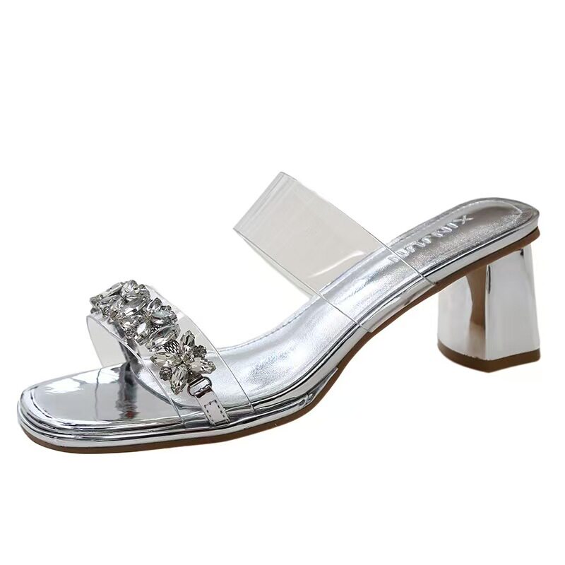 透明带水钻粗跟凉拖鞋2026夏季