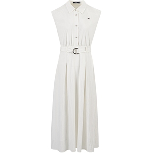 衣香丽影白色无袖收腰连衣裙女2025年夏装新款流行衬衫领小白裙子