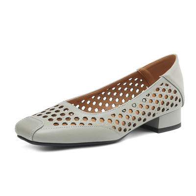 镂空洞洞凉鞋女春粗中跟乐福单鞋