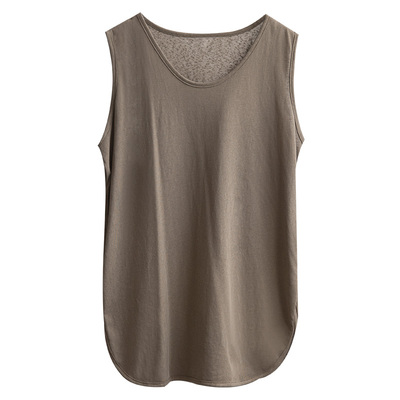 打底背心女开叉圆弧下摆屁帘卫衣内搭叠穿咖啡色中长款上衣可外穿