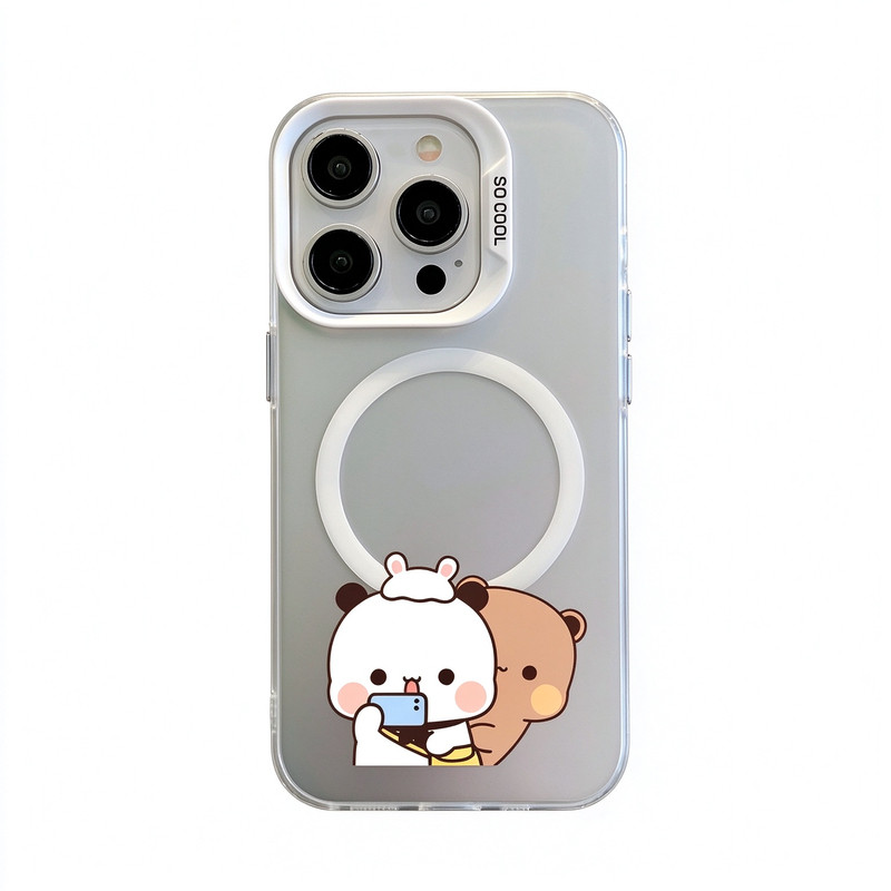 手机壳磁吸磨砂一二布布自拍小熊情侣款可爱适用苹果iPhone18/17/16/15ProMax女生闺蜜情侣款防摔硬VIVOPPO