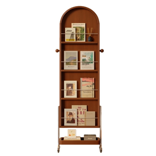 安居客实木全身镜可移动中古风家用杂志书架储物一体落地穿衣镜子