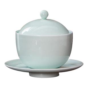 景德镇高温青瓷出云炖盅纯色釉下彩一人份带盖翅盅粤式茶楼甜品碗