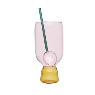 {芬兰构成主义撞色流行风}中古玻璃杯子水杯茶杯咖啡杯酒杯带勺杯