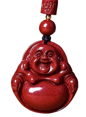 朱砂弥勒佛吊坠项链男女同款紫金大肚佛挂件饰品朱砂佛