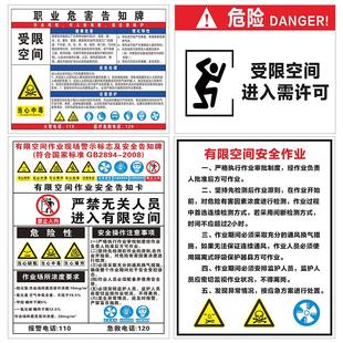 有限空间安全告知牌警告标识安全风险点操作规程密闭受限空间作业警示牌贴纸职业危害标示责任人标志牌卡定制