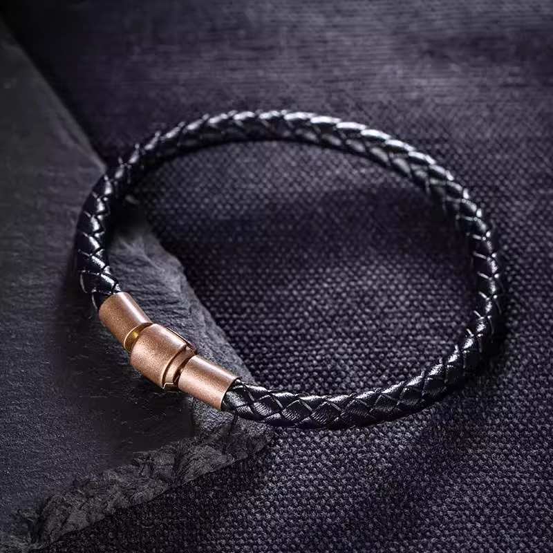 编织皮绳手炼男女周生手绳潮百搭串3D黄金串珠转运珠红黑绳手炼男