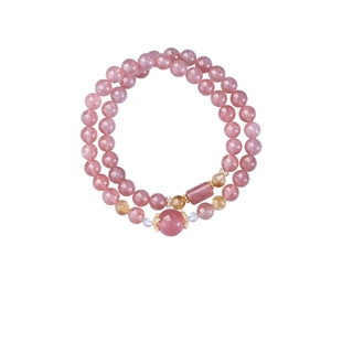 AJIDOU阿吉豆手链女款粉水晶国风手串双圈叠戴串珠高级感手饰饰品