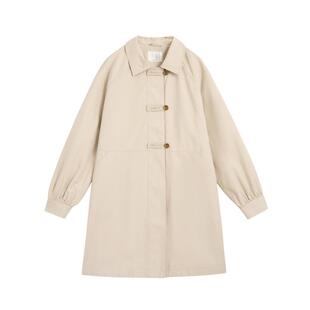 紫涵中长款翻领卡其色风衣女秋季新款日系简约休闲通勤单排扣外套