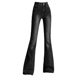 黑灰色微喇牛仔裤女秋冬2025年新款高级感喇叭裤高腰显瘦马蹄裤子