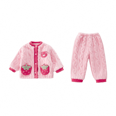 女童双层加绒加厚睡衣套装家居服
