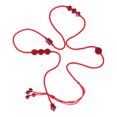 普陀山马年朱砂红绳腰链