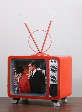 创意老式黑白电视机鱼缸模型老物件摆件电视怀旧民宿农家装饰摆件