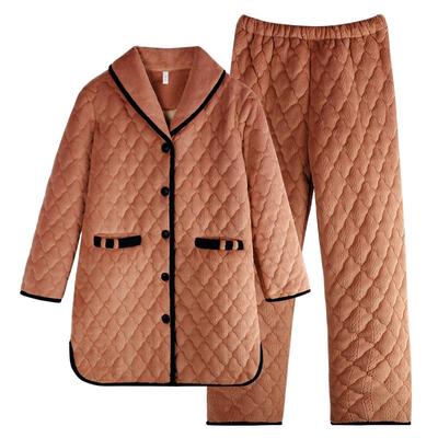 轩靓睡衣冬季中长款三层加厚夹棉