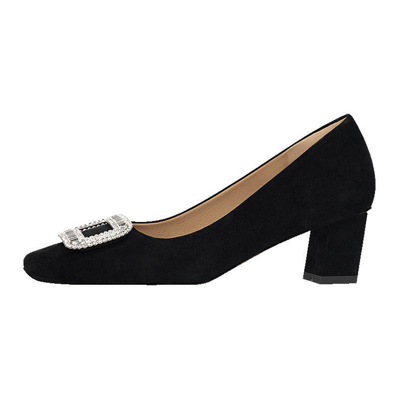 吴大叔2026春夏通勤黑色高跟鞋单鞋女款经典方扣浅口时尚舒适粗跟