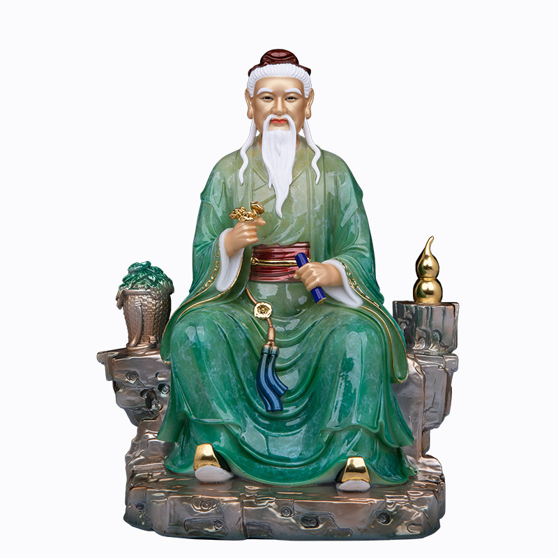 药王爷仿铜彩绘汉白玉神像摆件