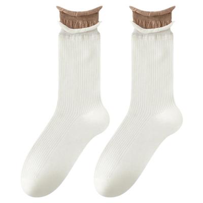 moremoli双罗口袜子中筒棉堆堆袜