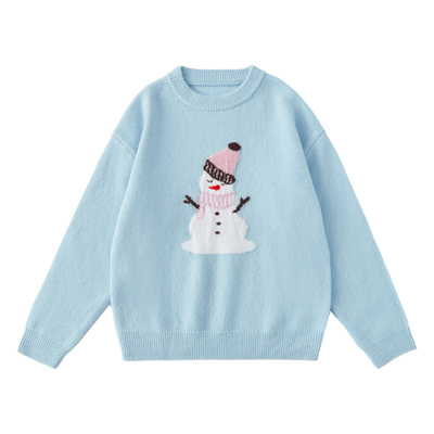 棵初纯绵羊毛雪人图案毛衣