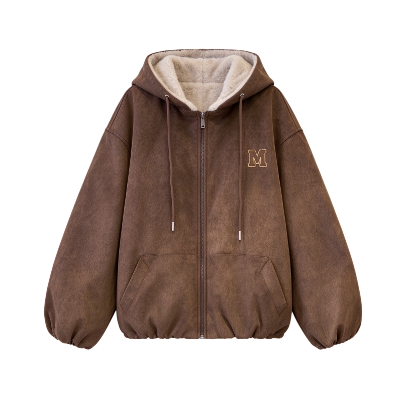 仿鹿皮绒外套加棉加厚复古夹克服