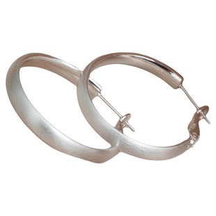 简约银色拉丝圆形耳圈925银针素圈显白圈圈耳环个性冷淡气质耳钉