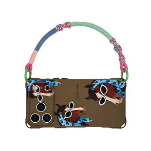 创意蓝巾马挂绳手机壳适用小米15苹果iPhone17promax华为mate80/70/60可斜挎侧背手提带手拎防丢四角开孔小众