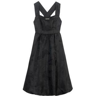 KEIKO 黑色光泽缎面吊带连衣裙春夏芭蕾风绑带蝴蝶结露背花苞长裙