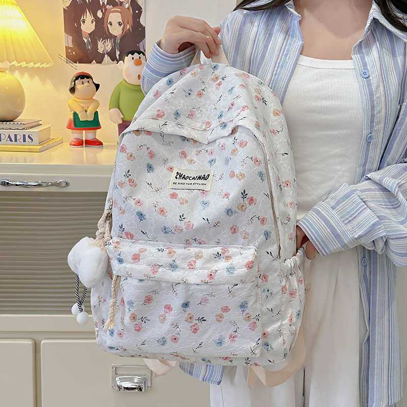 碎花书包女肩包大容量ins风小众高颜值初中女生高中生双肩包背包
