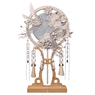 蓝色团扇结婚新娘diy材料包手工婚扇秀禾成品喜扇子出嫁婚礼中式