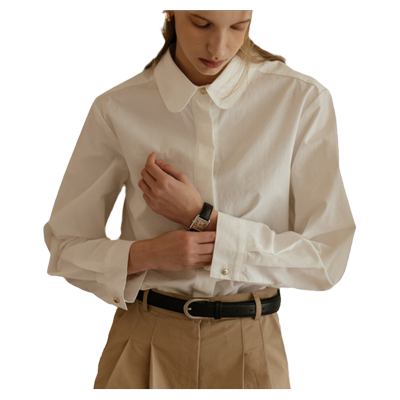 宽松通勤单排扣长袖正肩位衬衫