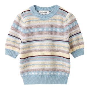 LILY BROWN春夏款费尔岛圆领花边短袖针织上衣LWNT251110