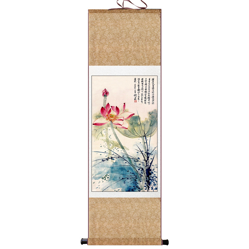 张大千红荷图名家字画玄关装饰