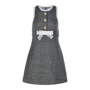 lefame拉飞姆2025秋冬新款时尚摩登千金风蝴蝶结毛呢A版连衣裙