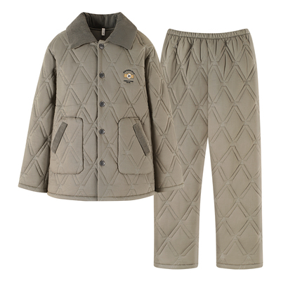 冬季夹棉睡衣男士保暖三层加厚梭织纯棉可居家外穿宽松家居服套装