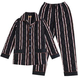 【特价】男士睡衣秋冬季纯棉加厚条纹三层夹棉保暖家居服套装