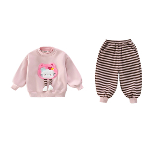 女童加绒卫衣秋冬季套装2025新款洋气时髦女孩冬款加厚休闲两件套