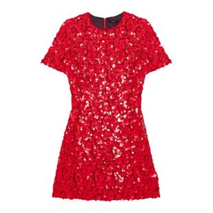 Maje Outlets女装法式时尚红色亮片装饰圆领收腰短款针织连衣裙