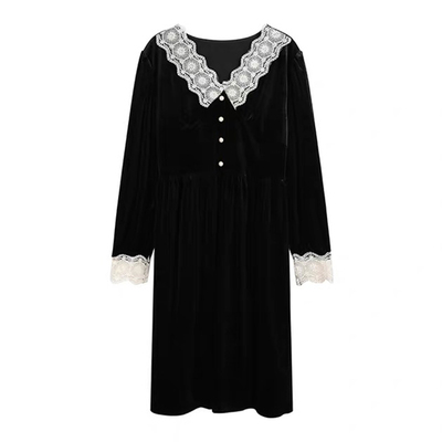 秋冬新款法式复古赫本小黑裙甜美