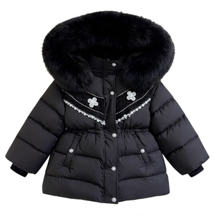 女童羽绒服冬季2025新款洋气公主小香风大毛领中长款加厚外套免洗