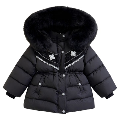 女童羽绒服冬季2025新款洋气公主小香风大毛领中长款加厚外套免洗